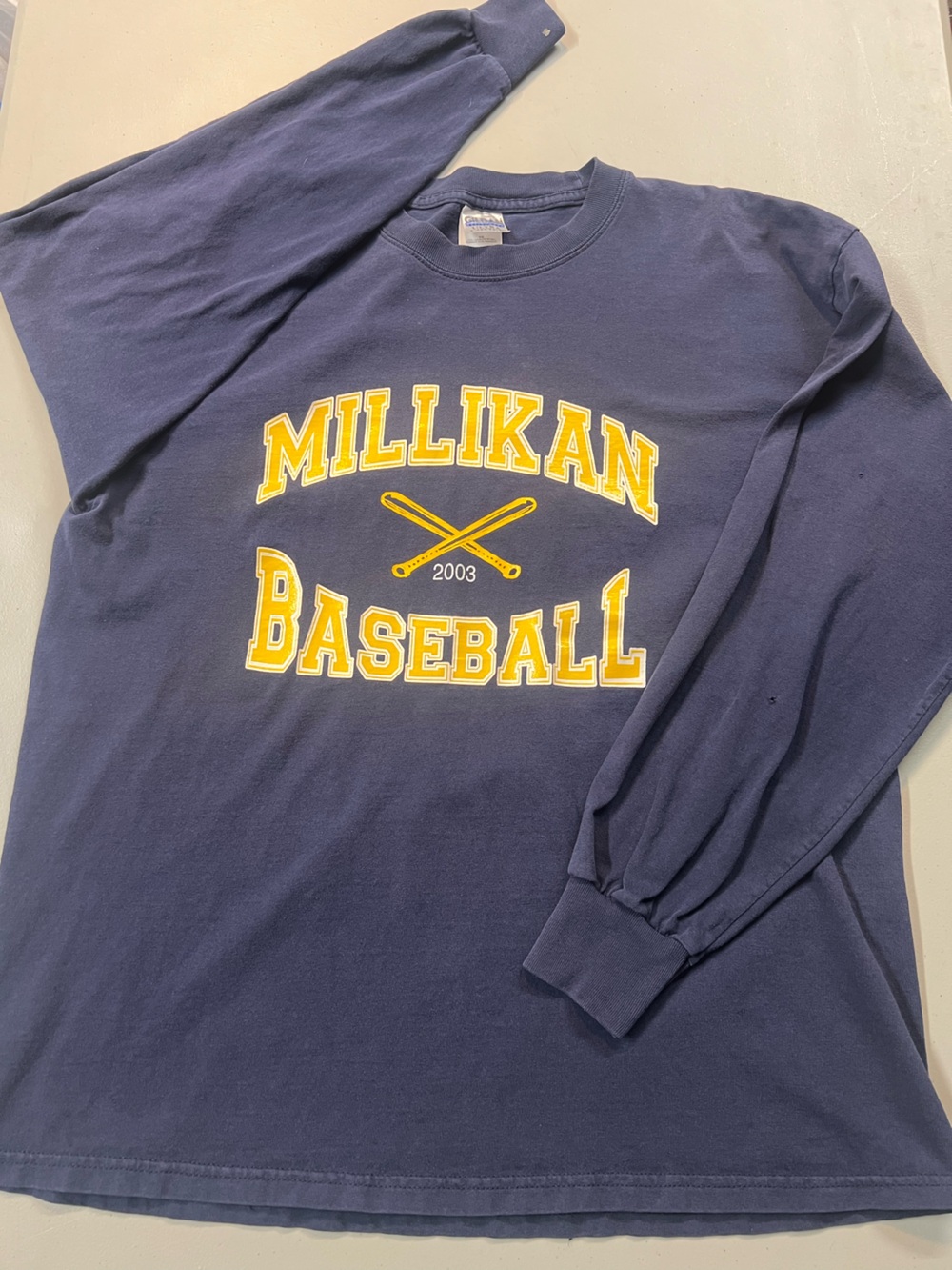 Millikan Baseball 2003 Gildan Long Sleeve Shirt XL Navy Distressed Y2K